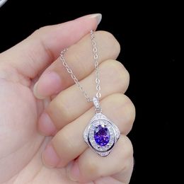 Necklace women fashion Wedding Jewellery Purple Crystal Zircon Full Diamond Pendant White Gold Necklace girlfriend Party Birthday Gift