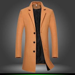 Men's Wool Blends Solid Colour High Quality Clothing Blend Long Jacket Mens Casual Turn Down Collar Overcoat Trench Coat 231027