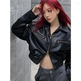 Women's Jackets High-end Sense Motorcycle Pu Leather Coat Spring And Summer 2023 Retro Black Short Long Sleeve Jacket Top