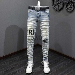 Men's Pants Street Fashion Men Jeans Retro Yellow Blue Elastic Stretch Skinny Ripped Jeans Men Brand Patches Designer Hip Hop Pants Hombre J231028