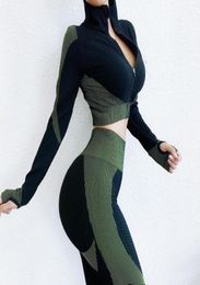 Seamless Womens 2 Piece sets Sport Clothes Yoga Set Pants Gym Fitness Workout Long Sleeve Tops High Waist Leggings Sports Wear3449292