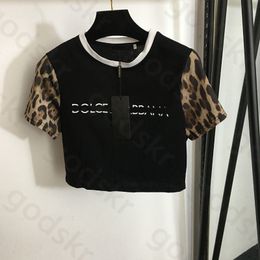 Leopard Print Shirt Women Letter Breathable Sexy Crop Tops Classic short Sleeve Pullover Sports Tops