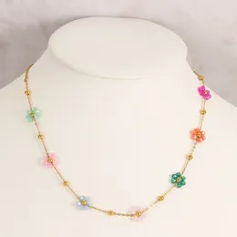 Necklace Earrings Set Colorful Flower Gold Chain Bracelet For Women Multiple Colors Plated Stainless Steel Daily Jewelry