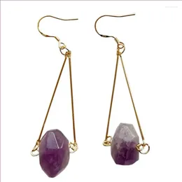 Dangle Earrings Light Yellow Gold Colour Many Style Natural Purple Amethysts Stone For Women Handmade Jewellery