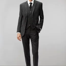 Men's Suits Advanced Slim Three-piece Suit Two-button Black Pinstripe Jacket Pants Vest Casual Fashion Comfortable Commuting