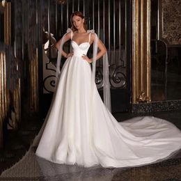 Elegant Satin Wedding Dresses for Bride with Spaghetti Straps Ribbons Princess Backless Civil Bridal Gowns Cheap 2024 vestidos de noiva