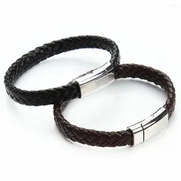 Link Bracelets 1pcs 20/22cm Magnetic Clasp Braided Charm Woven Leather Bangles For Women's Jewelry Design Accessories Gift Wholesale