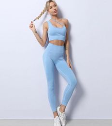 2021 Seamless Sport Sets Women Sling 2pcs Two Piece Yoga Sets Crop Top Bra Leggings Workout Outfit Athletic Gym Wear Fitness Set8495959