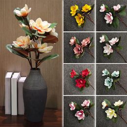 Decorative Flowers 3 Heads Big Magnolia Flower Real Touch 72cm Artificial Bridal Bouquet Wedding Party Home Decor Sence Landscaping