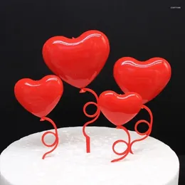 Festive Supplies 4pcs Mix Size Heart Shaped Balloons Cake Toppers Red Valentine's Day Party Wedding Anniversary Decor