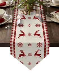 Table Runner Christmas Snowflakes Elk Red Plaid Table Runners Wedding Party Table Decorations for Home Tablecloth Year Xmas Gifts 231027