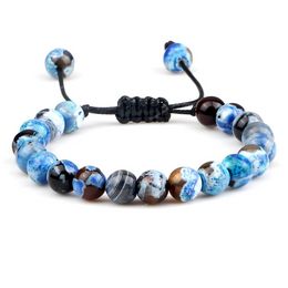 8mm Männer Frauen Feuer Agaten Onyx Perlen Armband Armreifen heilen Naturstein Chakra Gebet Charme Buddha Verstellbarer Schmuck Geschenke Mode Schmuck Schmuck Schmuck