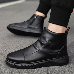 Boots Black for Men Fashion Leather Platform Ankle Outdoor Comfortable Soft Motorcycle Botas Hombre Piel 231027