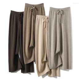 Women's Pants Women Autumn And Winter Pure Wool Center Seam Wide-leg High-waisted Casual Drape Dragging Knit Clothing