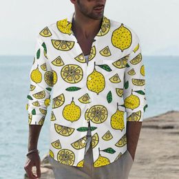 Men's Casual Shirts Lemon Shirt Food Fruit Leaf Long Sleeve Design Y2K Blouses Spring Trending Oversized Clothing