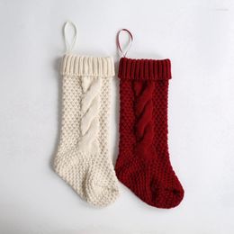 Christmas Decorations Knitted Stockings Candy Treat Gift Bags Xmas Tree Holiday Home 2023 Year Vc