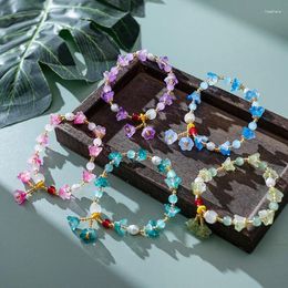 Link Bracelets 2023 Creative Gradient Lily For Women Vintage Statement Colourful Beads Flower Bracelet Sweet Fairy Wrist Jewellery Gifts