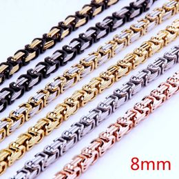 Chains 8mm 7-40inch Gold Tone/Black Color/Silver Color Stainless Steel Byzantine Box Chain Necklace Choker For Men Women