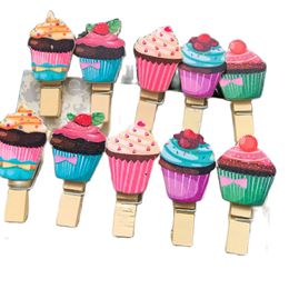 Christmas Decorations Colourful Cupcake Paper po Wooden Clips Pin clothespin Special Gifts for Party Favour decorated hanging ornaments 231027