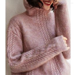 Women's Sweaters Women Sweater Winter Warm Thick Pink Pullover Wool Twisted Mohair Hooded Loose Pull Femme Nouveaute 2023
