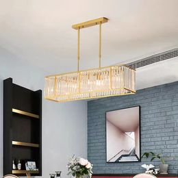 Crystal chandelier American rectangular crystal simple modern bar Nordic restaurant lamp creative hanging lamp pendant light