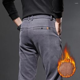 Men's Pants 2023 Autumn Winter High Quality Soft Fleece Causal Men Business Slim Fashion Elegant Warm Stretch Straight Trousers