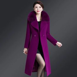 Women's Wool Blends 2023 Winter Jacket Women Coat Big fur collar Woolen Blend Elegant Long Overcoat Outwear Manteau Femme Hiver 231027