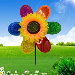 Garden Decorations Colorful Sequins Sunflower Windmill Wind Spinner Home Yard Decoration Buildings Ornaments Supplies Outdoor