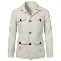 Men's Jackets 2023 Spring And Autumn Wear Coat Multi Pocket Work Jacket European Size Casual Linen