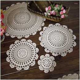 Mats Pads Table Lace Round Cotton Place Mat Dining Pad Cloth Cloghet Placemat Cup Mug Tablecloth Tea Handmade Doily Kitchen Tool D Dh1Kq