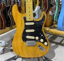 Electric st Guitar with Maple Fingerboard, Transparent Yellow and Black Pickguard, High Quality, Free Shipping