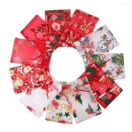 Christmas Decorations 10pcs Organza Cnady Bag Noel Packaging Gift Foil Xmas Party Goodie Packing Favours Drawable Bags Present Sweets Pouches