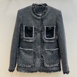 2023 Autumn Grey Solid Colour Jacket Long Sleeve Round Neck Buttons Single-Breasted Jackets Coat Short Outwear Z3G211930