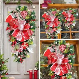 Decorative Flowers 2Pcs Christmas Candy Cane Wreath For Front Door Stairway Decorations Indoor Decor Easy Instal