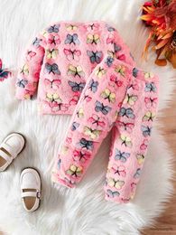 Clothing Sets 6M-3Y New Baby Fleece Suit Autumn And Winter Baby Girls Warm And Furry Hoodie Two-Piece Thickened Children's Suit R231028