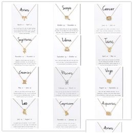 Pendant Necklaces Birthday Gifts 12 Constellation Zodiac Necklace With White Card Taurus Gemini Cancer Leo Virgo Libra Scorpio Sagitta Dhnce