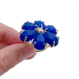 Cluster Rings YYGEM 33mm Blue Jade Cubic Zirconia Flower Shape Ring For Women Girl Friend Gift