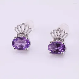 Stud Earrings Natural Amethyst Crown Type Exquisite And Elegant Vintage Jewellery For Women Fashion Trend 2023 Party