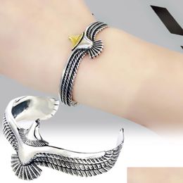 Cuff Vintage Eagle Bracelet Open Adjustable Bangle Creative Feather Jewellery Gift For Boyfriend Valentine Bangles Bracelets Drop Delive Dh0If