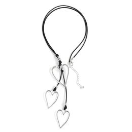 Sier Heart Pendant Leather Necklaces Boho Women Statement Jewellery Lariat Necklace Drop Delivery Dhgarden Ot3Um