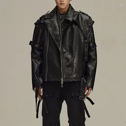 Men's Jackets Irregular Deconstructed Design Suit Collar Short Leather Jacket Street Fashion Motorcycle Coat For Male