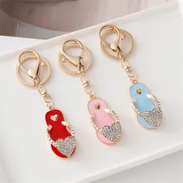 Keychains Funny Flip Flops Heart Slippers Rhinestone Inlaid Crystal Pendant Keyring Car Key Holder Creative Jewelry Accessories