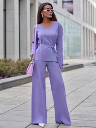Women's Two Piece Pants 2023 Europe And America Women Clothing Solid Pant Sets Street Suit Fashion Casual Sweater Womens Outifits