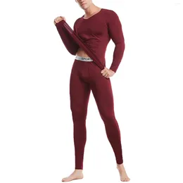 Men's Thermal Underwear Slim Fit Lingerie Set Solid Colour V Neck Long Sleeve T-shirt Tops And Elastic Waistband Leggings Outfit