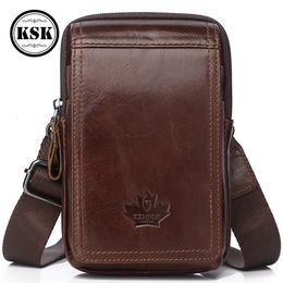 Waist Bags Men Genuine Leather Bag Small Shoulder For Fashion Vintage Flap Pocket Crossbody Hasp KSK 231027