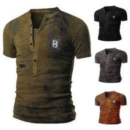 Men's T-Shirts 4 Colours Mens T Shirts V-neck Loose Military Uniform Tee Casual O-neck Short Sleeve Large Size214k