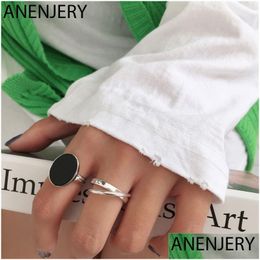 Simple Fashion Black Drop Glaze Oval Shaped Sier Colour Open Ring For Women Party Jewellery Gifts S-R696 Drop Delivery Dhgarden Otw49