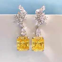 Stud Earrings Spring Qiaoer 925 Sterling Silver Crushed Cut Citrine Gemstone Drop Dangle Wedding Cocktail Fine Jewelry