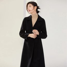 Women's Wool Blends Jueqi Cashmere Coat Mid length Lace up Autumn and Winter 100 Pure Double sided mr6003 231027