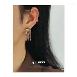 Hoop Earrings High Color Brass Electroplated Genuine Gold/malachite/white Beige Korean Version Simple And Elegant Tassel For Women